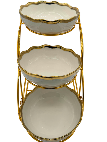 Separatore Portadolci farraka 3 scomparti in oro e argento in porcellana da tavola frutta secca dolci da servizio