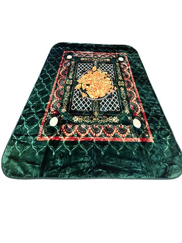Coperta Matrimoniale Verde Smeraldo con Rose Oro - 220x240 cm