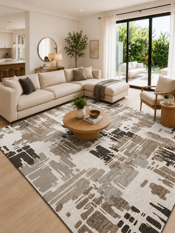 Tappeto Zahiali Terra Naturale - Tappeto Moderno Astratto per Soggiorno e Salotto | Antiscivolo e Lavabile | Taupe, Marrone e Crema