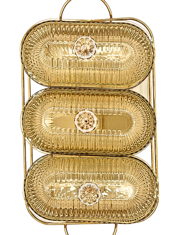 Vassoio porta snack in vetro multi-scomparti con coperchio