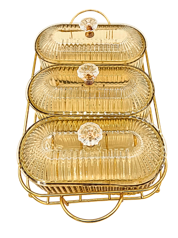 Vassoio porta snack in vetro multi-scomparti con coperchio