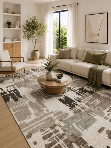 Tappeto Zahiali Terra Naturale - Tappeto Moderno Astratto per Soggiorno e Salotto | Antiscivolo e Lavabile | Taupe, Marrone e Crema