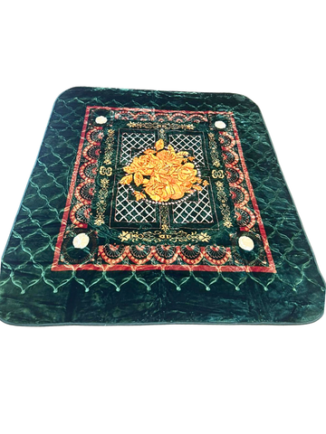 Coperta Matrimoniale Verde Smeraldo con Rose Oro - 220x240 cm