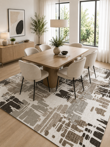 Tappeto Zahiali Terra Naturale - Tappeto Moderno Astratto per Soggiorno e Salotto | Antiscivolo e Lavabile | Taupe, Marrone e Crema
