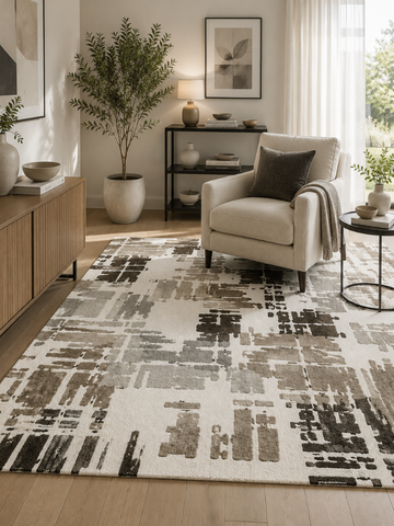 Tappeto Zahiali Terra Naturale - Tappeto Moderno Astratto per Soggiorno e Salotto | Antiscivolo e Lavabile | Taupe, Marrone e Crema