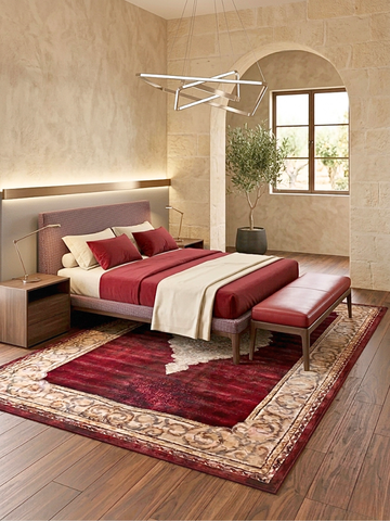 Tappeto Regalità Damascata 200x280cm - Sfarzo Oro e Rosso Intenso
