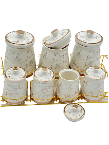 Set di Contenitori 7 Pezzi Premium Oro in Porcellana Spezie Varie
