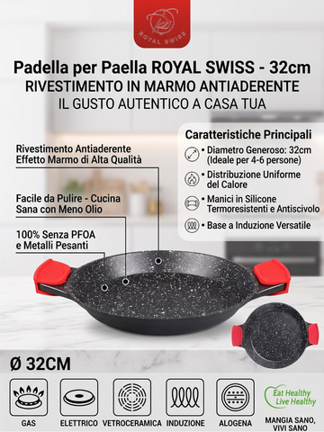 Padella Royal Swiss 32 cm - Rivestimento in Marmo Antiaderente Professionale