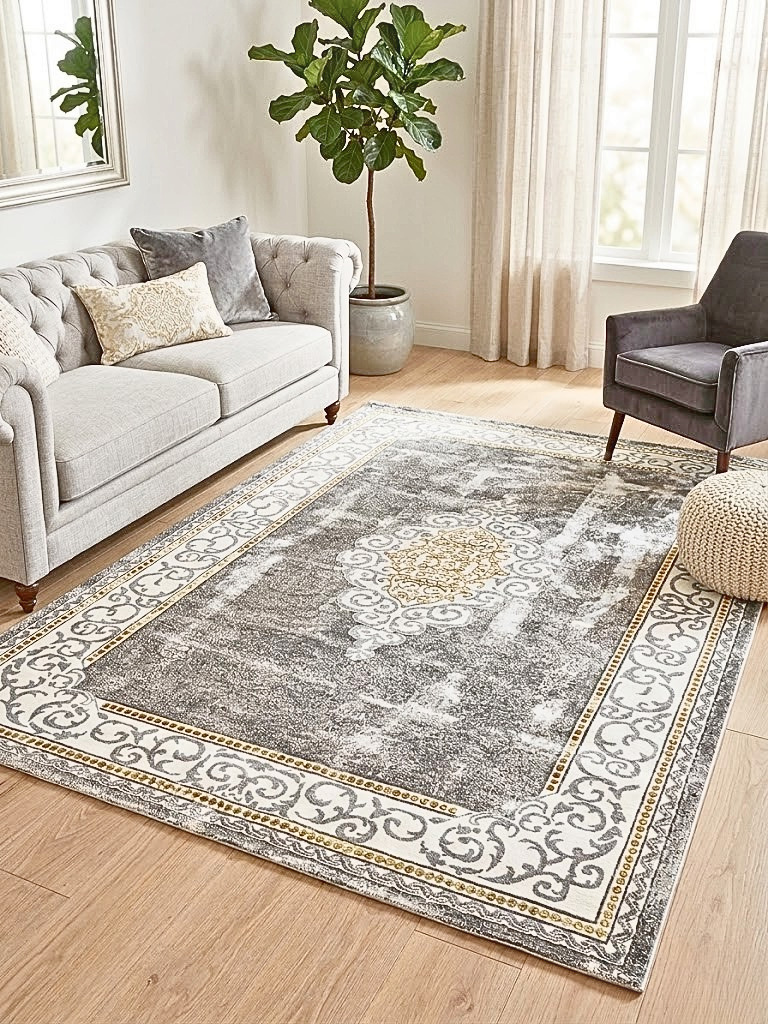 Tappeto Sogno di Neve 380x280cm - Armonia Damascata e Luci Dorate