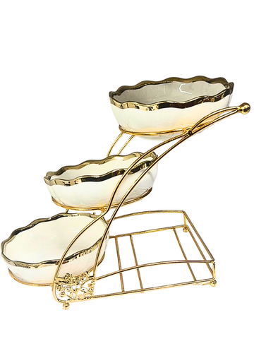 Separatore Portadolci farraka 3 scomparti in oro e argento in porcellana da tavola frutta secca dolci da servizio