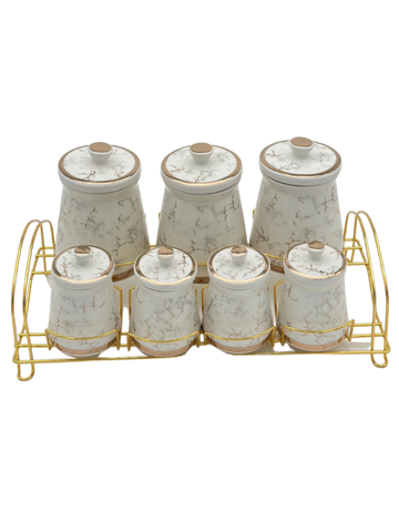 Set di Contenitori 7 Pezzi Premium Oro in Porcellana Spezie Varie