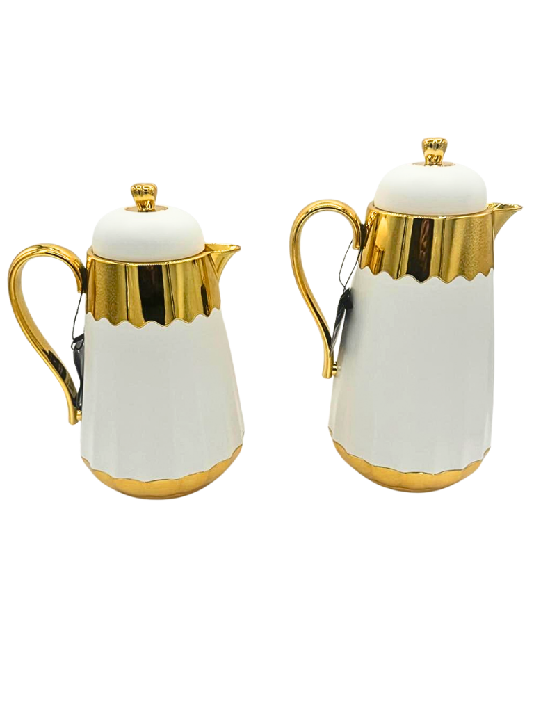 Set 2 Thermos di Lusso Bianco e Oro - Ideale per Caffè e Latte.