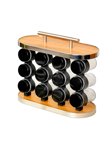 Set spezie da 12 vasetti black con efetto bamboo e acciao inox