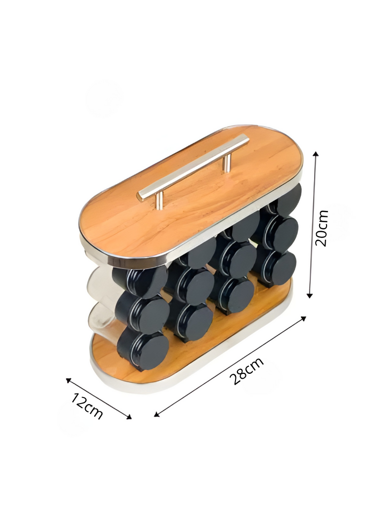 Set spezie da 12 vasetti black con efetto bamboo e acciao inox