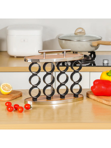 Set spezie da 12 vasetti black con efetto bamboo e acciao inox