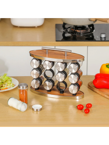 Set spezie da 12 vasetti silver con efetto bamboo e acciao inox