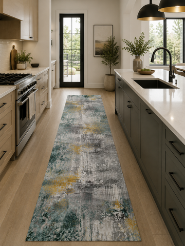 Tappeto Zahiali Smeraldo Oro - Tappeto Moderno Astratto per Soggiorno e Salotto | Antiscivolo e Lavabile | Verde Smeraldo, Grigio e Oro