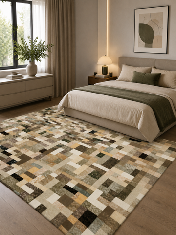Tappeto Zahiali Mosaico Urbano - Tappeto Geometrico Moderno per Soggiorno e Salotto | Antiscivolo e Lavabile | Beige, Grigio e Sabbia