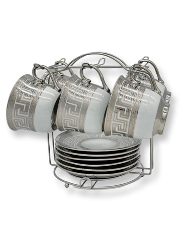 Set da tea 6 tazzine e 6 piattini da portata silver