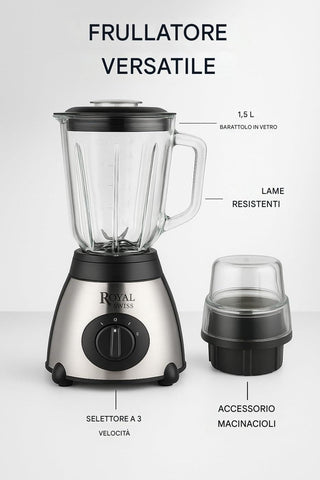 Frullatore Mixer In Acciaio Inox Royal Swiss Caraffa da 1.5L