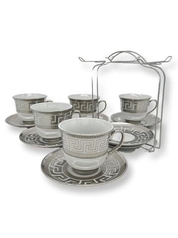 Set da tea 6 tazzine e 6 piattini da portata silver