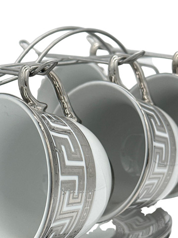 Set da tea 6 tazzine e 6 piattini da portata silver