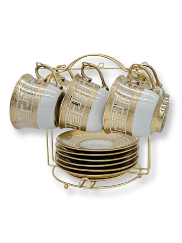 Set da tea 6 tazzine e 6 piattini da portata gold