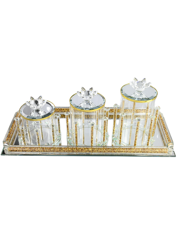 Set Porta Zucchero Oro Motivo Arabo Luxury Vetro Lusso 3 Contenitori