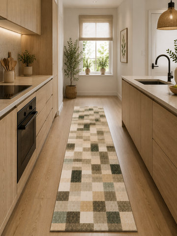 Tappeto Zahiali Mosaico Urbano - Tappeto Geometrico Moderno per Soggiorno e Salotto | Antiscivolo e Lavabile | Beige, Grigio e Sabbia