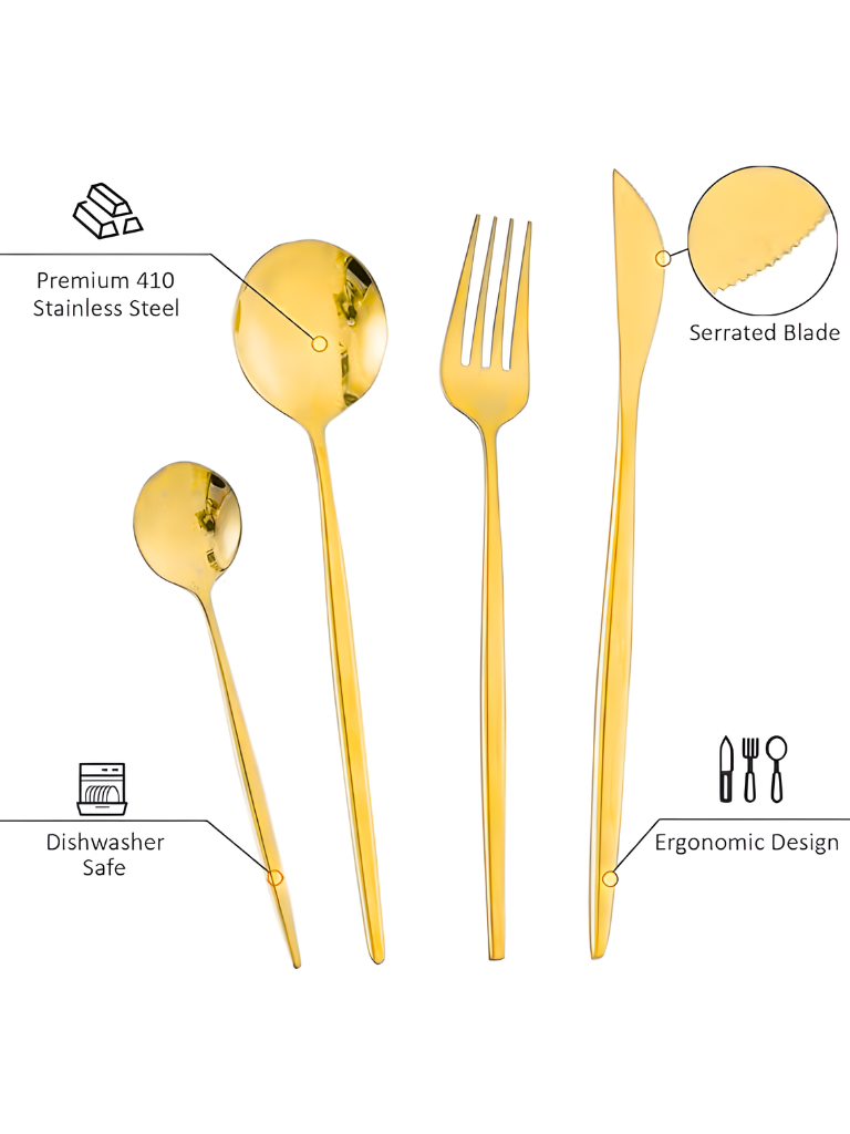 Set Posate 36 Pezzi in Acciaio Inox Dorato