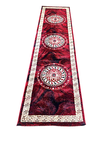 Passatoia Sentiero Imperiale - Rosso Rubino e Geometrie Greche 80x300 cm