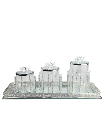 Set Porta Zucchero Oro Motivo Arabo Luxury Vetro Lusso 3 Contenitori