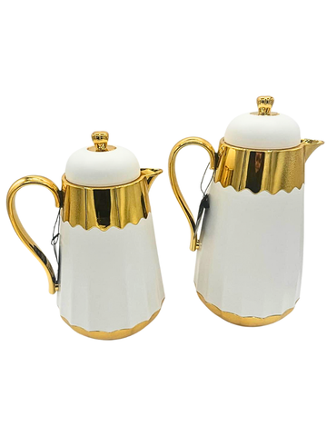 Set 2 Thermos di Lusso Bianco e Oro - Ideale per Caffè e Latte.