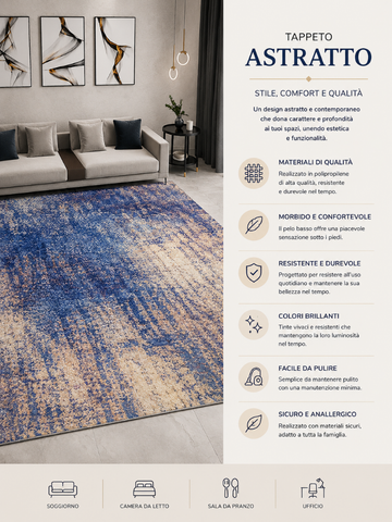 Tappeto Zahiali Notte Reale - Tappeto Moderno Astratto per Soggiorno e Salotto | Antiscivolo e Lavabile | Blu Notte, Viola e Oro