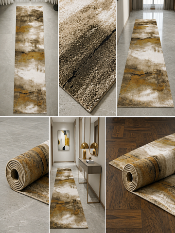 Tappeto Zahiali Sabbia Dorata - Tappeto Moderno Astratto per Soggiorno e Salotto | Antiscivolo e Lavabile | Beige, Sabbia e Oro