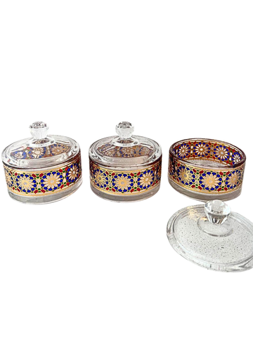 Set di 3 Barattoli in Vetro con Decori Geometrici