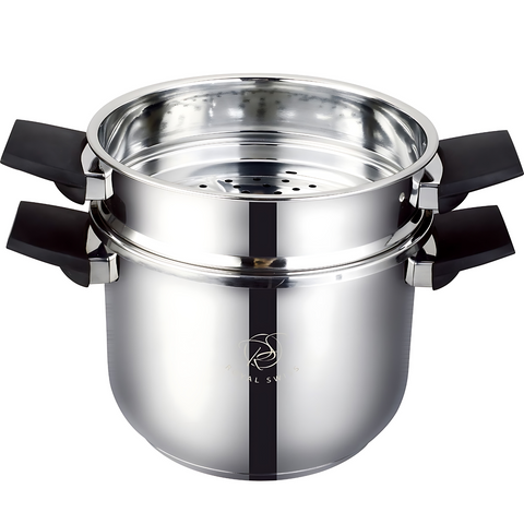 Royal Swiss Cocotte ® Pentola a pressione e cous cous 2 In 1 in acciaio inossidabile - Apertura automatica moderna - Capacità 10L - Qualità Premium Cottura Facile e Veloce