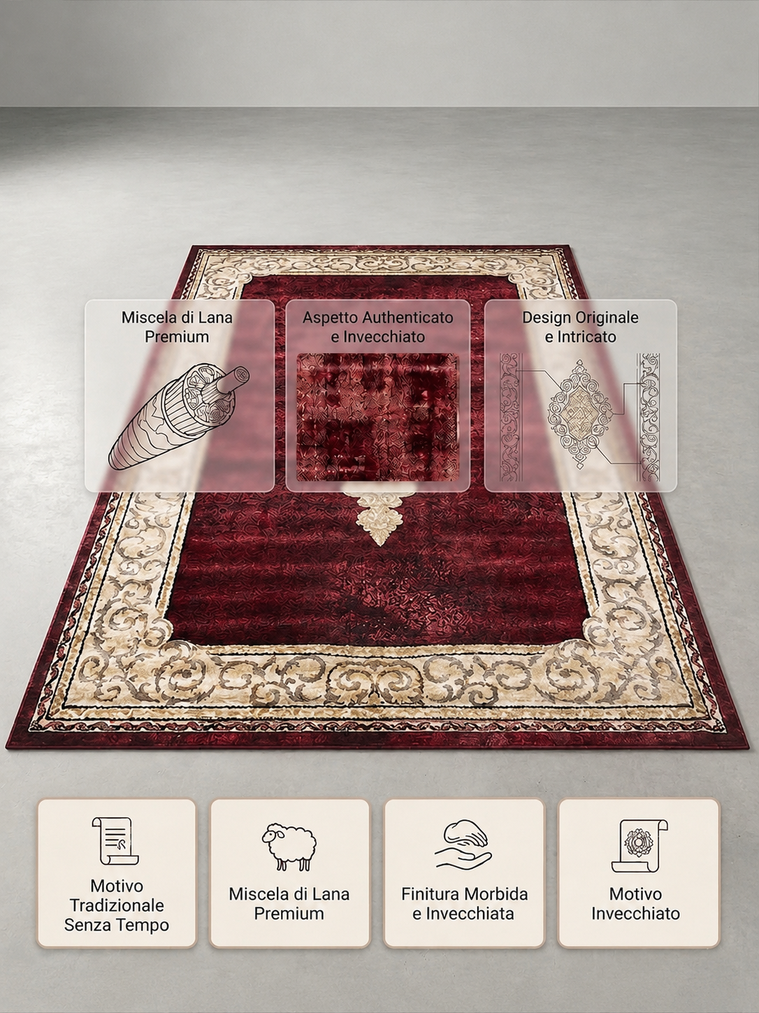 Tappeto Regalità Damascata 200x280cm - Sfarzo Oro e Rosso Intenso