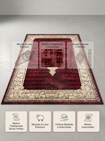 Tappeto Regalità Damascata 200x280cm - Sfarzo Oro e Rosso Intenso