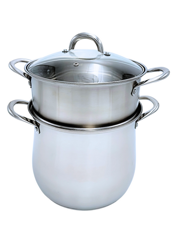 Couscoussiera Pentola per Cous Cous Cuscus Vaporiera a Induzione In Acciao Inox 10L 12 L