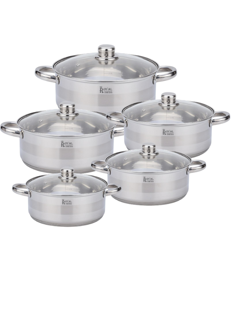 Royal Swiss set pentole 10 pezzi acciaio inox con coperchi