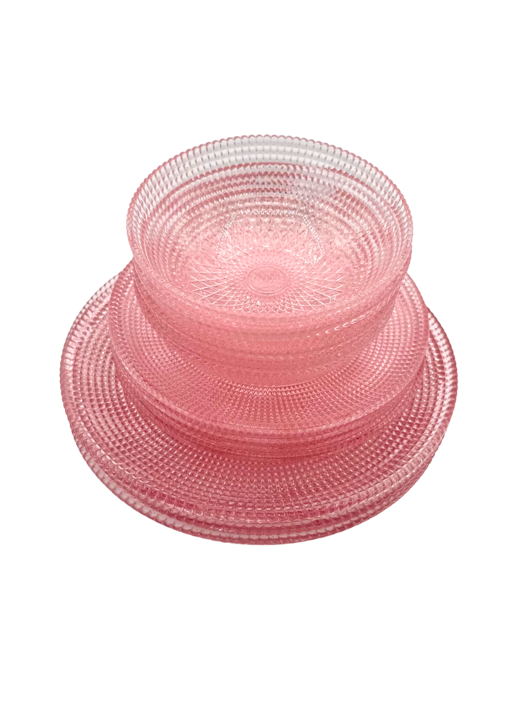 Servizio piatti 12 pezzi rosa con piatti grandi, piatti medi e ciotole