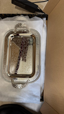 vassoi siniya Rabat Doppio da portata in acciaio inossidabile Argento dorato design arabo 2 Pezzi