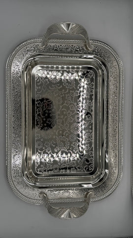 vassoi siniya Rabat Doppio da portata in acciaio inossidabile Argento dorato design arabo 2 Pezzi