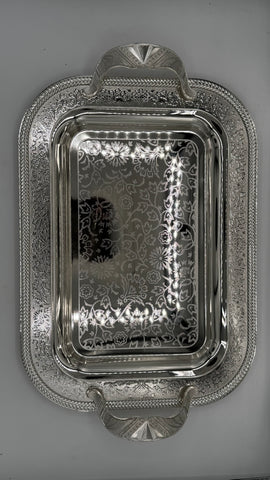 vassoi siniya Rabat Doppio da portata in acciaio inossidabile Argento dorato design arabo 2 Pezzi