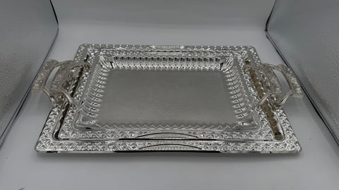 vassoi siniya Agadir Doppio da portata in acciaio inossidabile Argento dorato design arabo 2 Pezzi