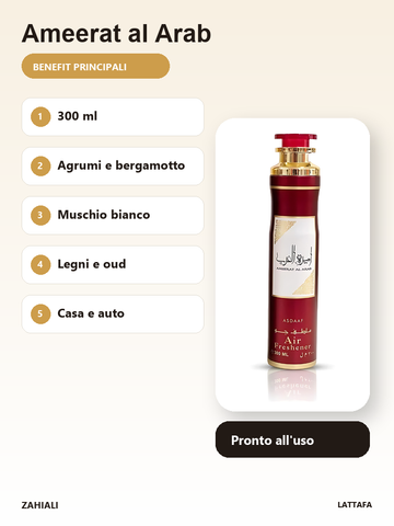 Ameerat al Arab 300 ml agrumi bergamotto muschio bianco legni oud casa auto