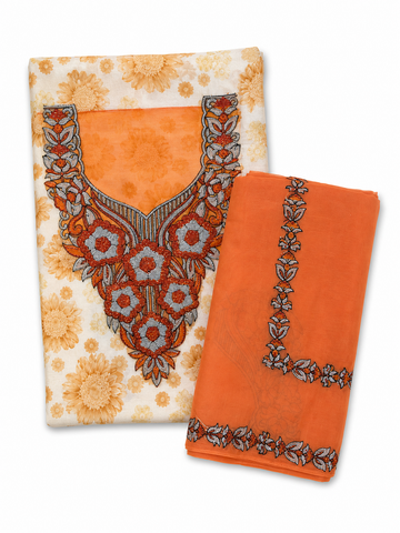 Set Tessuto Makhawir Dubai Arancio e Crema con Ricamo - immagine prodotto su sfondo bianco