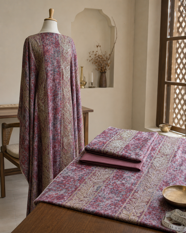 Set Tessuto Makhawir Dubai Borgogna e Oro - esempio di utilizzo in sartoria