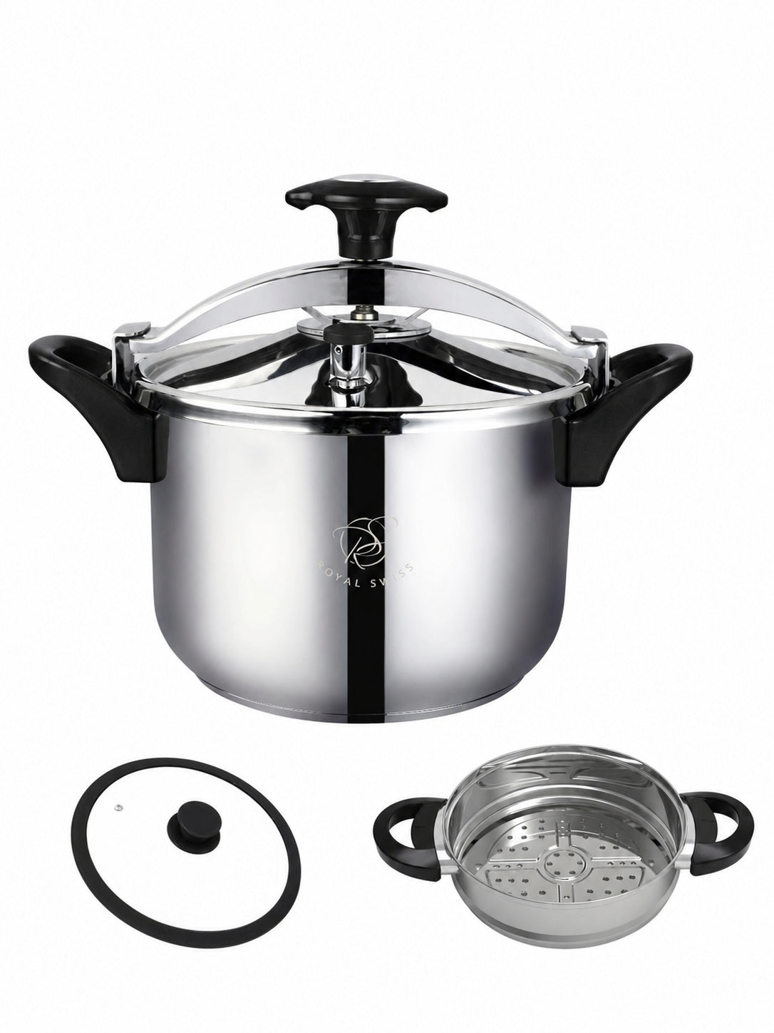 Cocotte Royal Swiss 2 in 1 nera con manici e dettagli neri